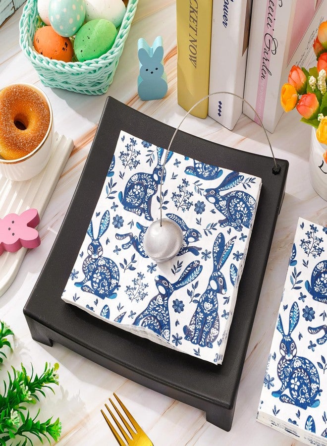 JarThenaAMCS مناديل ورقية لعيد الفصح من جارثينا إيه إم سي إس، عبوة من 80 منديل، مزينة برسومات أرنب صيني، للاستخدام مرة واحدة، لون أزرق، مناسبة للغداء والعشاء، مثالية لتزيين طاولات الحفلات، مقاس 6.5 × 6.5 بوصة - Image 3